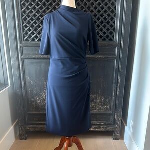 Blue Asymmetrical Ruched Midi Dress